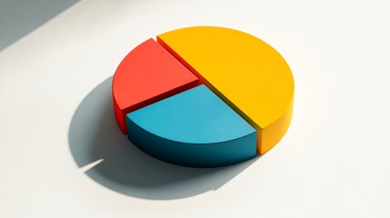 Fototapete - A top-down view of a D pie chart with vibrant colors and varying segment sizes, representing budget allocation, set against a light surface for emphasis.