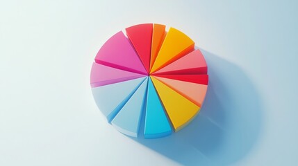 Fototapete - A top-down view of a D pie chart with vibrant colors and varying segment sizes, representing budget allocation, set against a light surface for emphasis.
