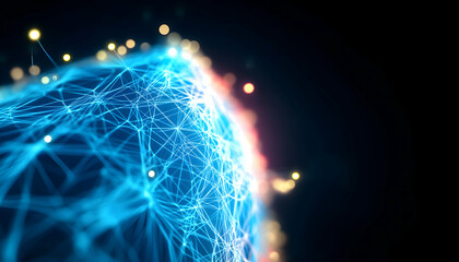 Global network connection, digital data flow, illuminated nodes, dark background, tech concept illustration, website header