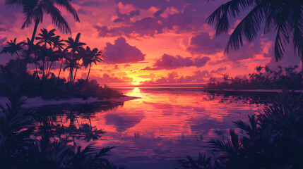 Poster - vibrant sunset tranquil lagoon