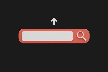 Fototapete - 3D render of a minimalist search bar with an upward arrow and magnifying glass.