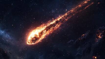Canvas Print - fiery comet blazing across the vast cosmic expanse: a celestial spectacle of burning debris and star