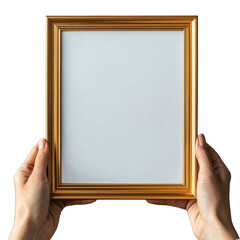 Aufkleber - Two hands gently hold a blank gold-framed picture ready for display or artwork.