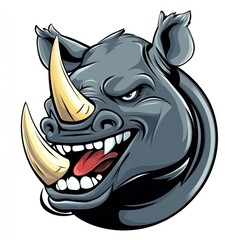 Wall Mural - Angry rhino head illustration, mascot design, white background, vector art, logo