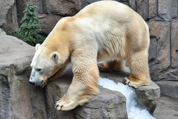 Wall Mural - A polar bear climbing a glacier, navigating the icy terrain with ease