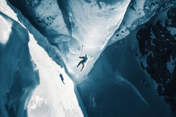 Wall Mural - A polar bear climbing a glacier, navigating the icy terrain with ease