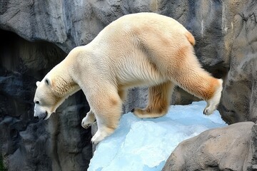 Wall Mural - A polar bear climbing a glacier, navigating the icy terrain with ease