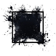 Wall Mural - A stylized square frame surrounded by abstract white paint splashes on a black background.