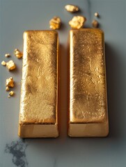 Poster - Two gold bars sitting next to each other. top view.