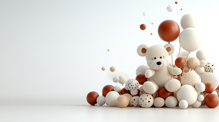 kids website background: dynamic abstract design with toys and balloons on white background.