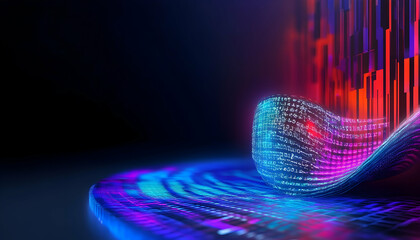 Abstract data flow, digital wave, glowing code, futuristic technology, background, tech concept