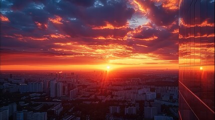 Aufkleber - A mesmerizing and beautiful sunset from a high tower, the sunset in shades of orange and pink.