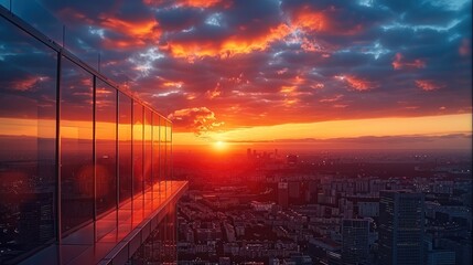 Aufkleber - A mesmerizing and beautiful sunset from a high tower, the sunset in shades of orange and pink.