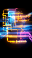 Wall Mural - abstract digital data flow, glowing lines and circuits, technology background, website banner