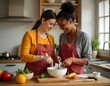 © chaoslove777 - couple or friends cooking and preparing a meal together in a kitchen  for  wedding day or birthday or Valentine's