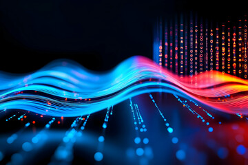 Abstract digital wave data flow, binary code background, technology concept, website header