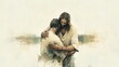 © Faith Stock - Watercolor painting of Jesus embracing an elderly man, conveying warmth and compassion.