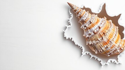 Wall Mural - A spiral seashell rests on a light surface, highlighting its intricate patterns and textures against a soft background.