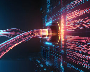 Data stream flowing into digital screen, network connection, technology background, future innovation, website banner