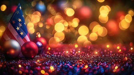 Aufkleber - Vibrant American flag with bokeh lights and patriotic colors.