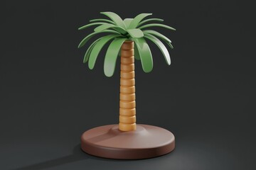 Aufkleber - A stylized 3D model of a palm tree, simple design, isolated on a dark background.
