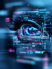 digital eye scanning data, futuristic technology background, cybersecurity concept, website banner