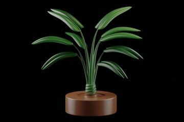 Aufkleber - Stylized 3D render of a houseplant with dark green leaves in a brown pot against a transparent background.