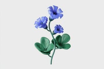 Poster - A 3D rendering of a stylized plant with three blue flowers and green leaves.
