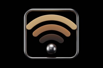 Aufkleber - A 3D render of a stylized Wi-Fi signal icon with a metallic frame and gradient colors.