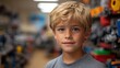 © aritha - Portrait of a cute blond boy in a toy store.