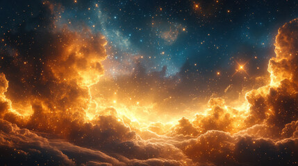 Wall Mural - a stunning cosmic scene featuring vibrant, glowing clouds of gas and dust illuminated by stars, set 