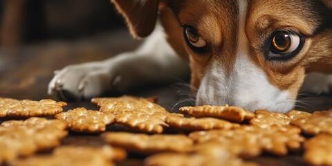 Poster - A brown and white dog lying on top of a table, perfect for an office or home decor photo