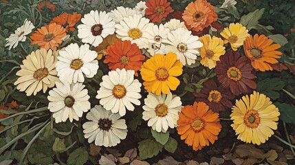 Poster - Vibrant Gerbera Daisies Oil Painting Garden Floral Art