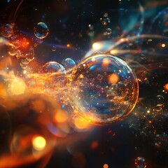 Wall Mural - abstract background of glowing bubbles