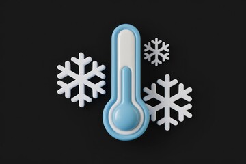Poster - A 3D rendering of a thermometer with snowflakes indicating low temperature and cold weather.