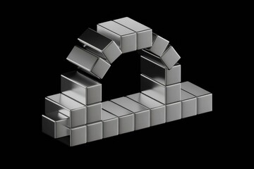 Leinwandbilder - Abstract 3D rendering of a metallic structure resembling an arch or bridge, built from cubes.