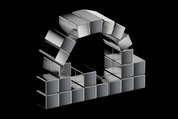 Leinwandbilder - Metallic blocks forming an arch, a minimalist and abstract structure.