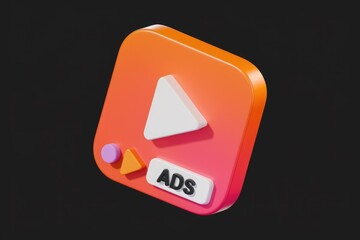 Poster - A 3D rendered icon depicting a video ad play button with accompanying ads text.