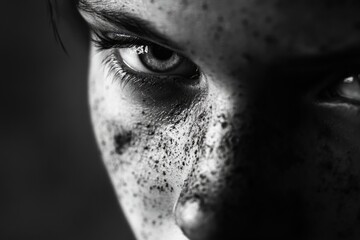 Wall Mural - A close-up shot of a person's face featuring distinct freckles, suitable for use in portraiture or beauty-related contexts