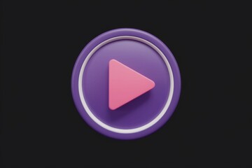 Aufkleber - A 3D render of a pink play button on a purple circle against a transparent background.