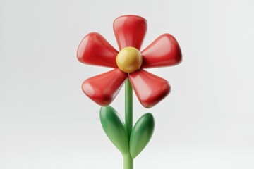 Aufkleber - A stylized 3D render of a cheerful red flower with a yellow center and green stem.