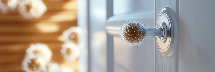Aufkleber - Close up view of microbes found on common surfaces like door handles and smartphones in everyday settings. Generative AI