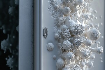 Aufkleber - Close up view of diverse microbes on door handles and smartphones in everyday environments. Generative AI