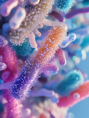 Aufkleber - Close up view of colorful microbes found on everyday surfaces like door handles and smartphones. Generative AI