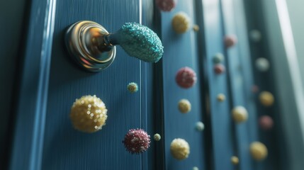 Aufkleber - Close up view of microbes on everyday surfaces like door handles and smartphones reveals hidden microorganisms. Generative AI
