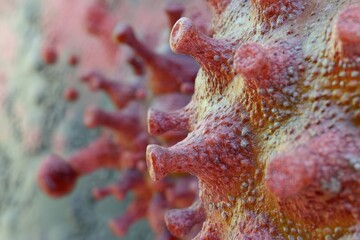 Aufkleber - Close up view of microbes on commonly touched surfaces like door handles and smartphones reveals hidden dangers. Generative AI