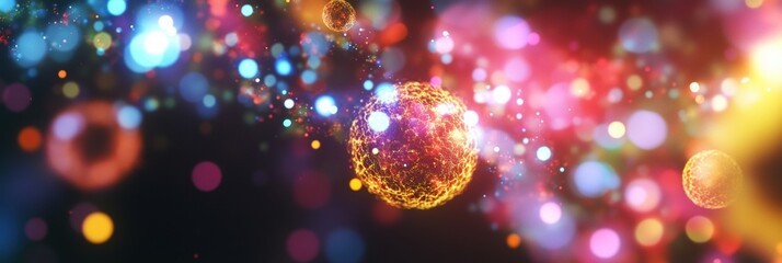 Fototapete - Viruses engaging with cells showcasing complex interactions in a vibrant microscopic environment. Generative AI