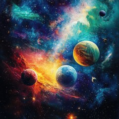 Wall Mural - a cosmic view of planets and nebulas in space
