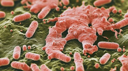 Aufkleber - Microscopic examination reveals microbes present on common surfaces like door handles and smartphones. Generative AI
