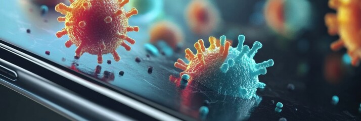 Aufkleber - Microbes found on everyday surfaces like door handles and smartphones reveal hidden dangers to health and hygiene. Generative AI